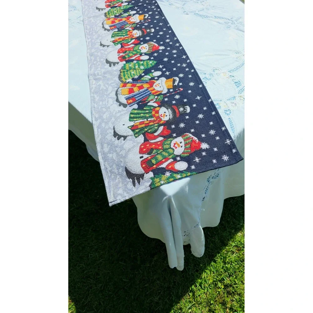 Snowman Winter Christmas Table Runner Tapestry Holiday‎ Decor 69.5 Inch Long